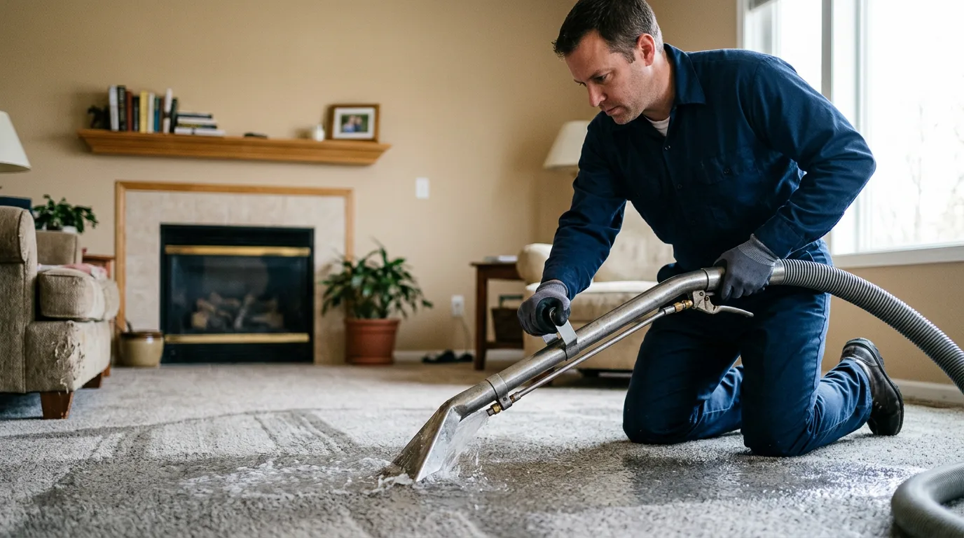 Water damage restoration technician working near Alto, MI